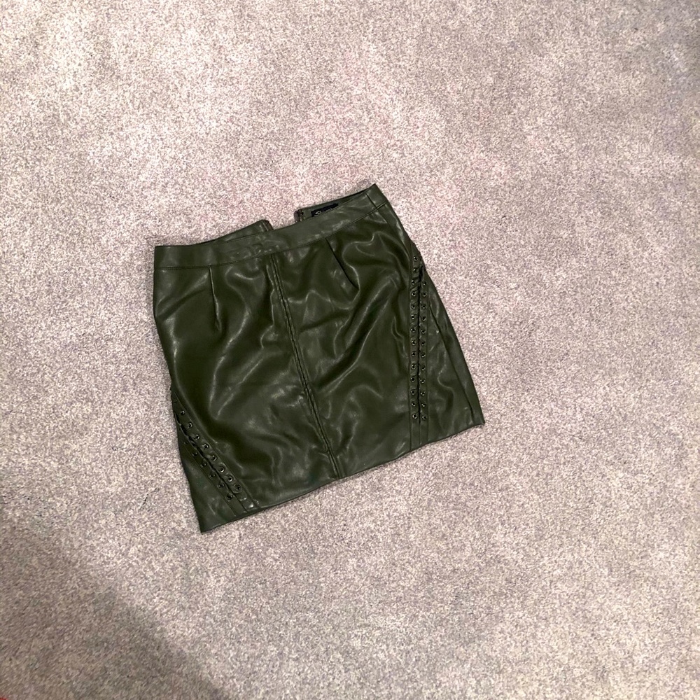 Green faux leather high rise skirt